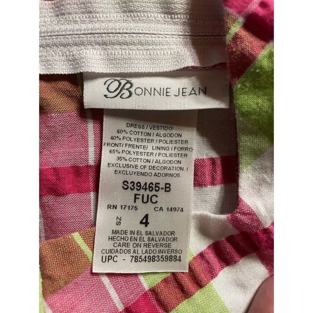 Bonnie Jean Pink Plaid Girls Sleeveless Dress With Bow  Size 4‎ - Picture 4 of 4